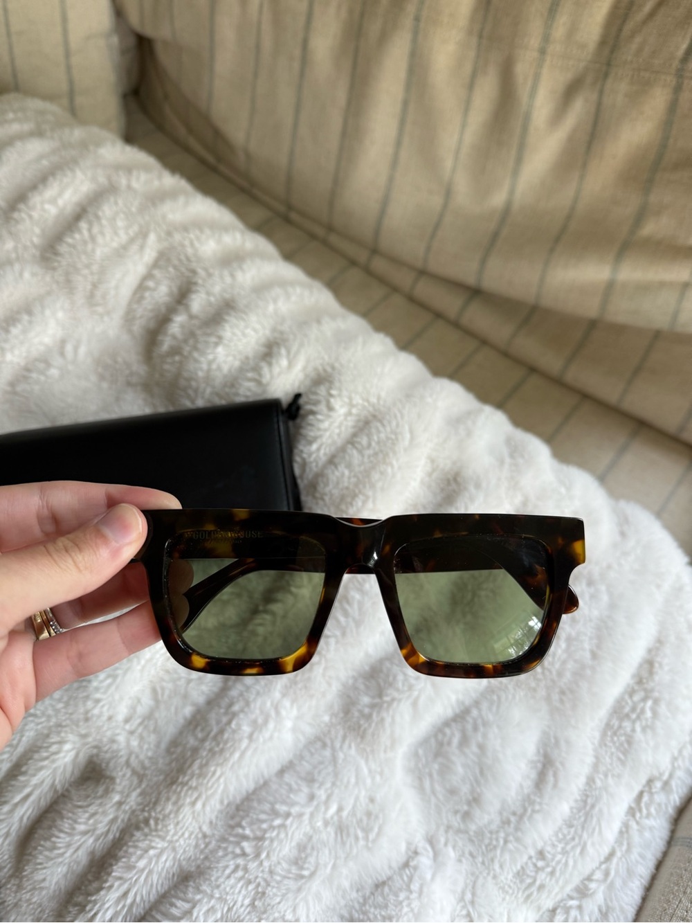 Golden Goose Tortoiseshell Frame Sunglasses with Green Lenses